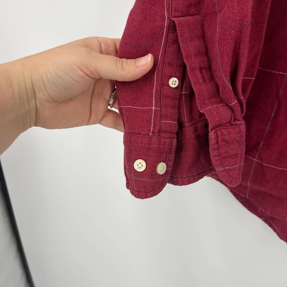 Vintage Shacket Flannel Red Tan Plaid Button Down Cozy Long Sleeve Men's Large T - Picture 7 of 7